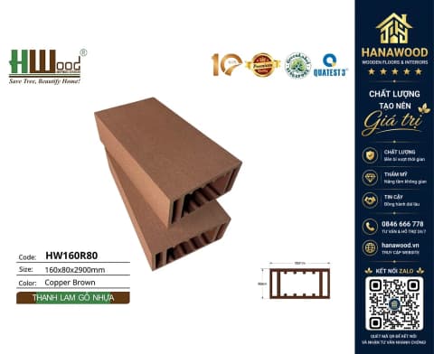Thanh Lam Hộp Gỗ Nhựa Ngoài Trời Hwood HW160R80 Copper Brown