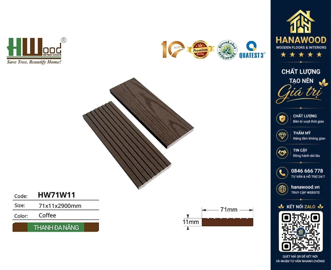 Thanh Lam Đa Năng Trang Trí Hwood HW71W11 Coffee