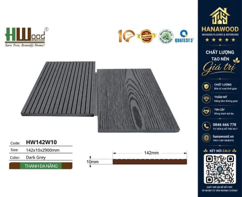 Thanh Lam Đa Năng Gỗ Nhựa Ngoài Trời Hwood HW142W10 Dark Grey