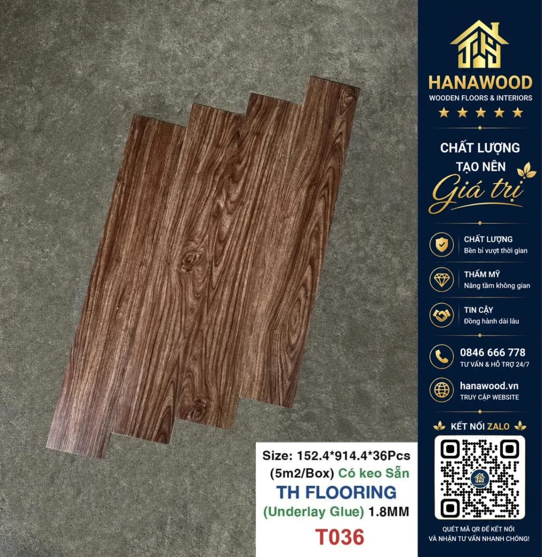 Hình ảnh Sàn Nhựa Giả Gỗ Có Keo Sẵn THFLoor TH036 Dày 1.8mm