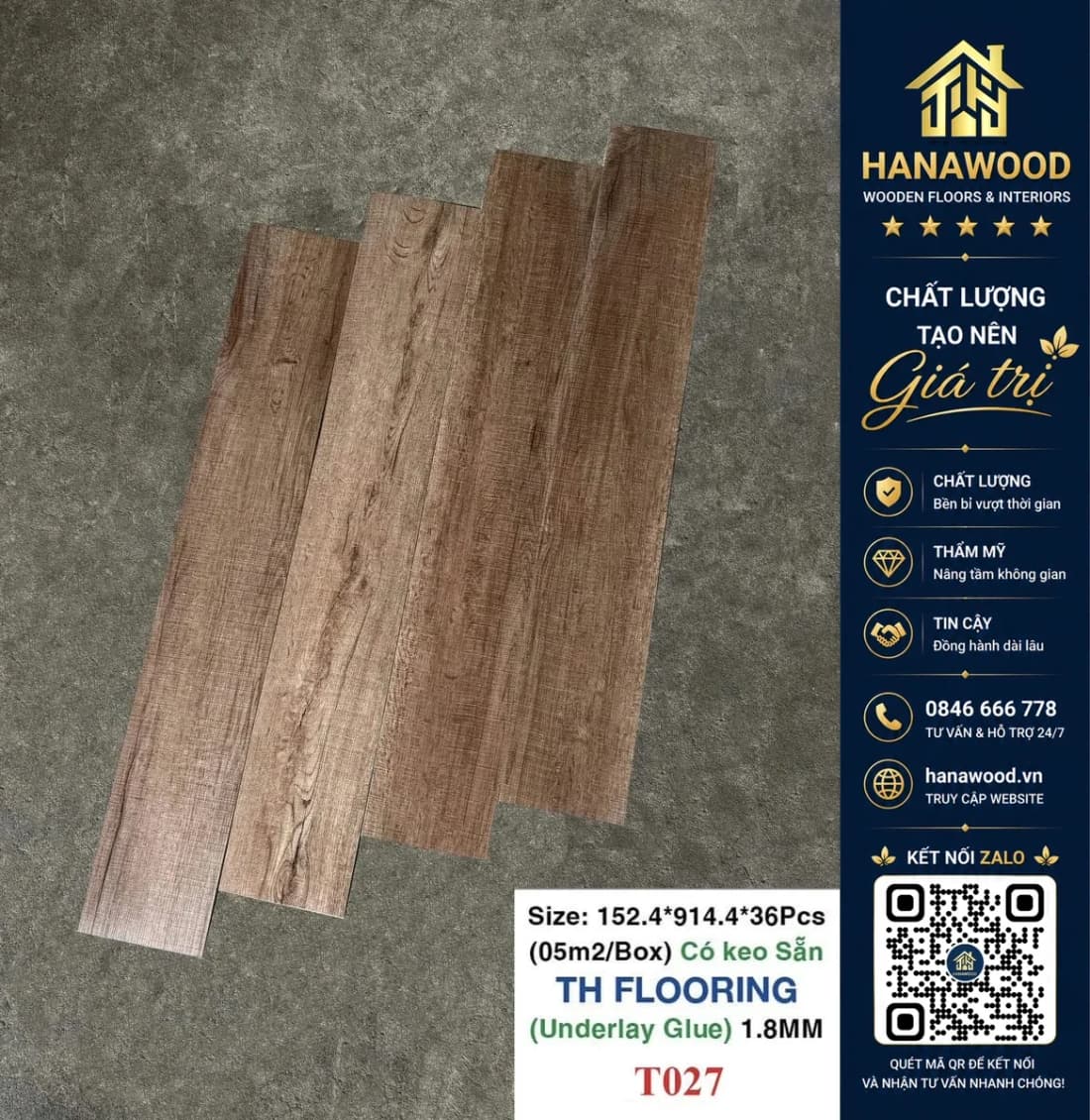 Hình ảnh Sàn Nhựa Vinyl Có Keo Sẵn THFLoor TH027 Dày 1.8mm