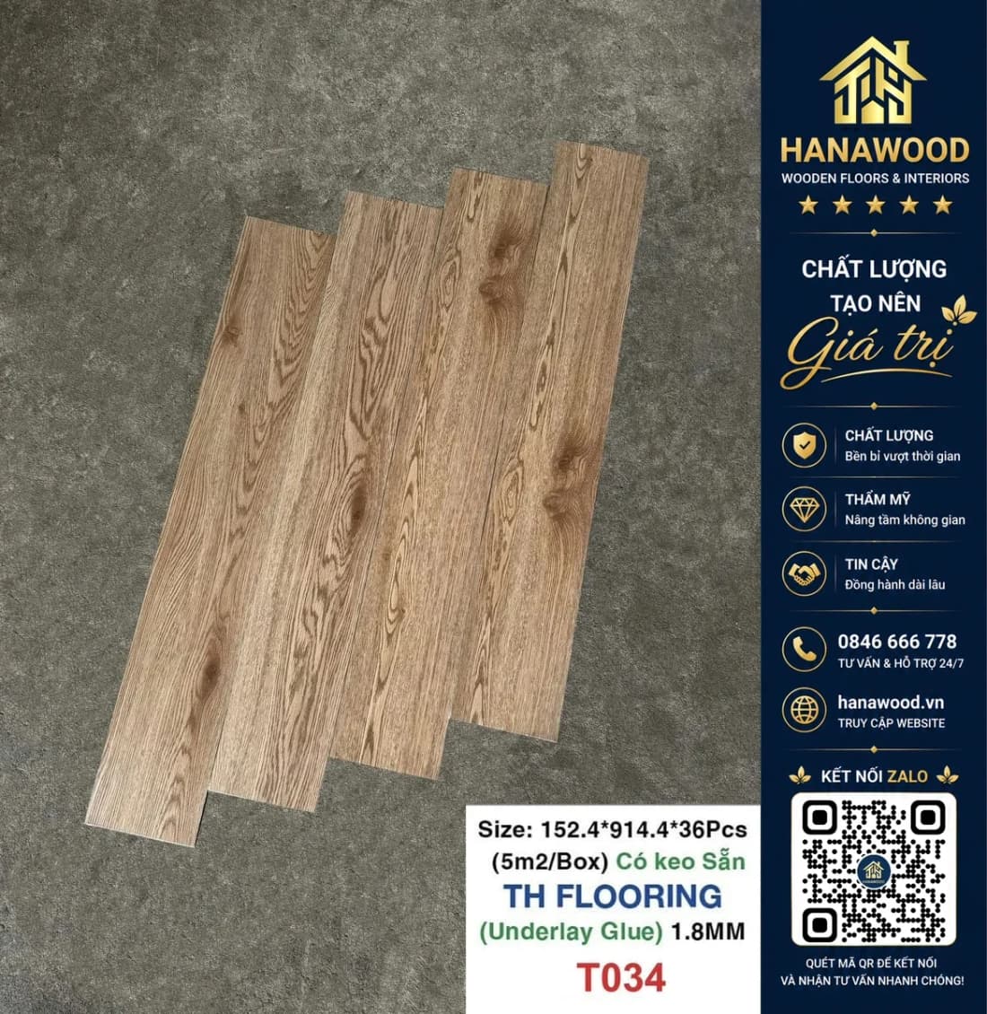 Hình ảnh Miếng Lót Sàn Nhựa Giả Gỗ THFLoor TH034 Dày 1.8mm