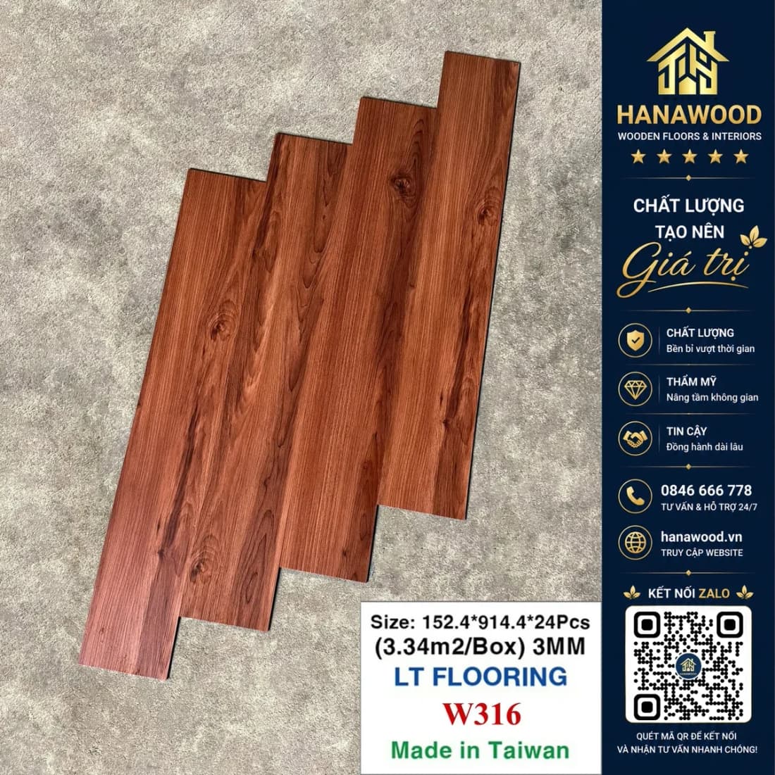 Hình ảnh Tấm Sàn Nhựa Dán Keo Giả Vân Gỗ THFloor W316