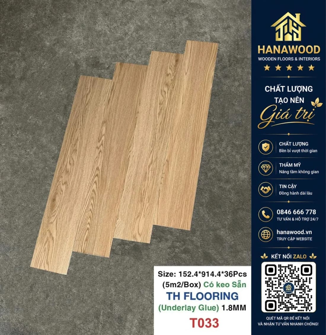 Hình ảnh Tấm Lót Sàn Nhựa Giả Gỗ THFLoor TH033 Dày 1.8mm