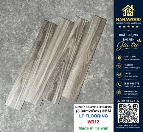 Hình ảnh Sàn Nhựa Vinyl Giả Gỗ Dán Keo THFloor W312 Dày 3mm