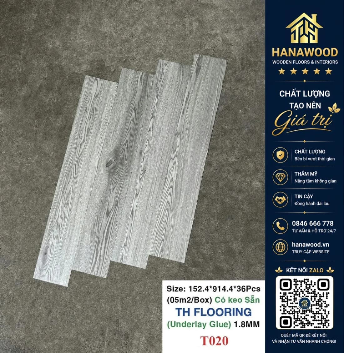 Hình ảnh Sàn Nhựa Vinyl Có Keo Sẵn THFLoor TH020 Dày 1.8mm