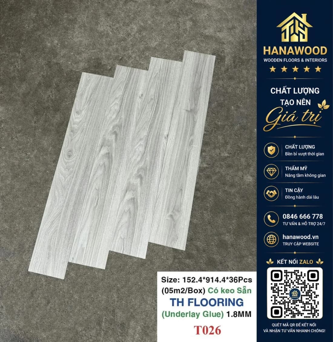 Hình ảnh Sàn Nhựa Giả Gỗ Có Keo Sẵn THFLoor TH026 Dày 1.8mm