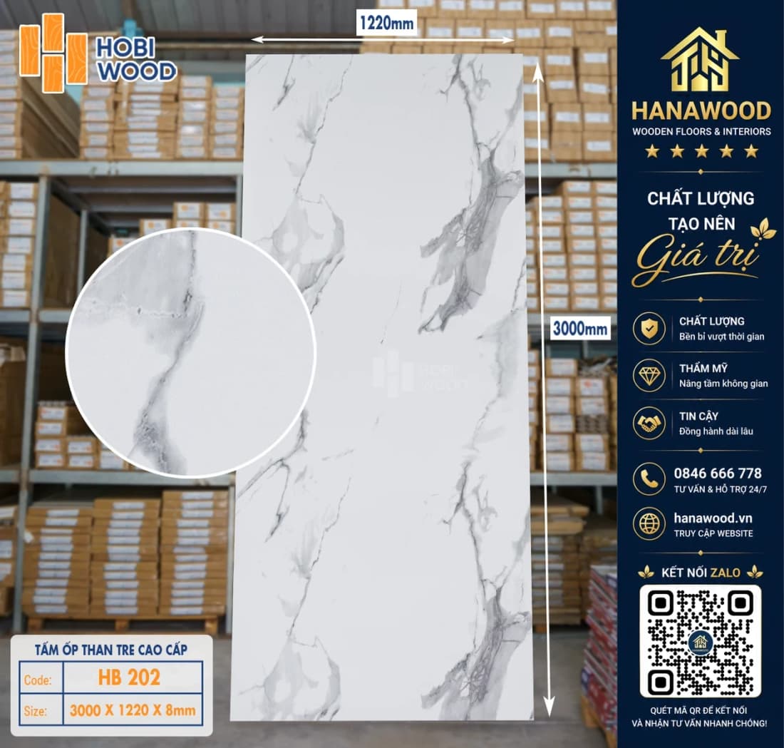 Tấm Ốp Tường Than Tre Đa Năng Hobiwood Vân Đá HB 202