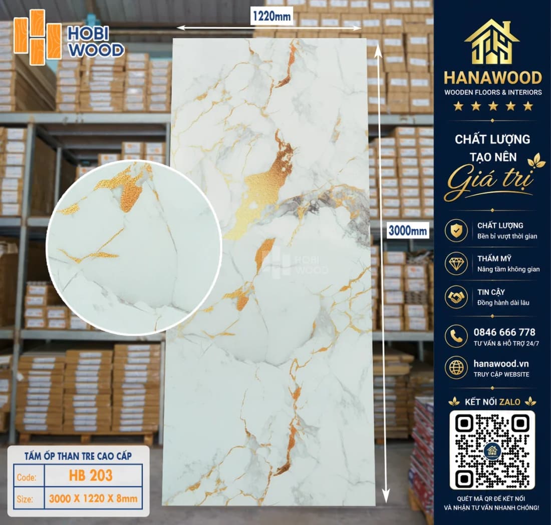 Tấm Ốp Sợi Than Tre Ốp Tường Giả Vân Đá Hobiwood HB 203