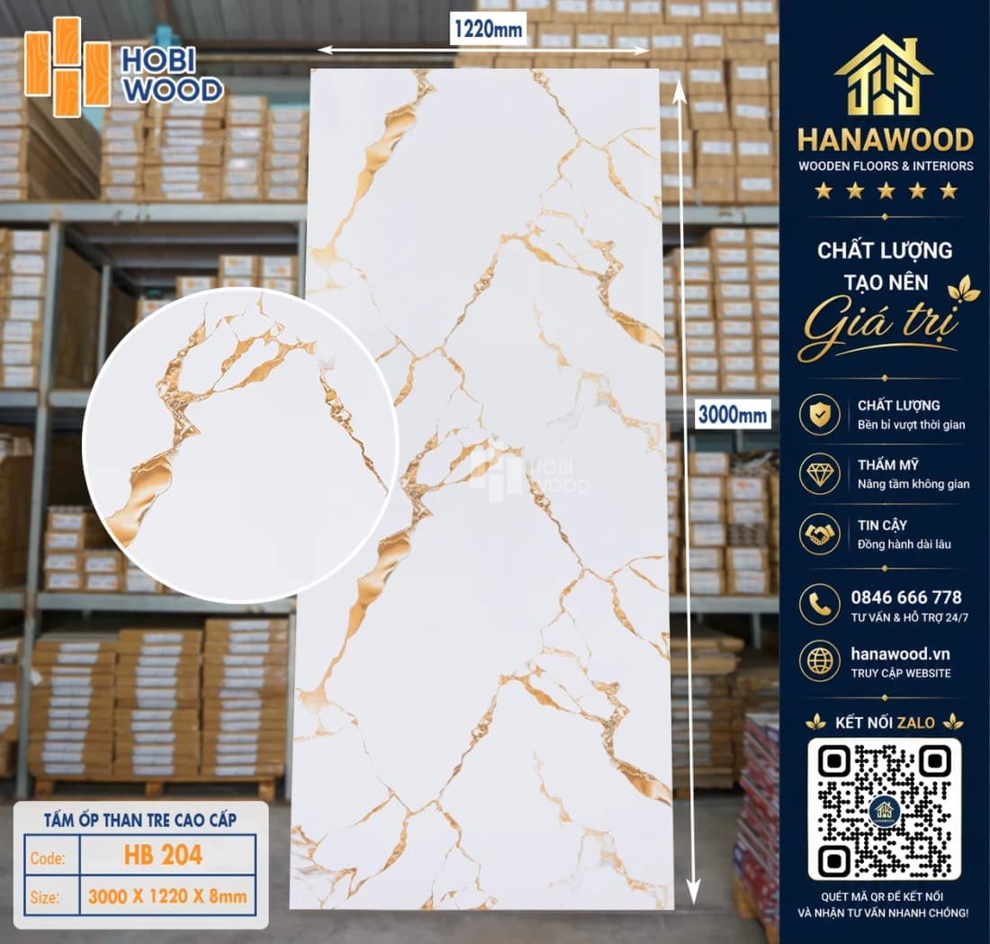 Tấm Ốp Đa Năng Sợi Than Tre Vân Đá Hobiwood HB 204
