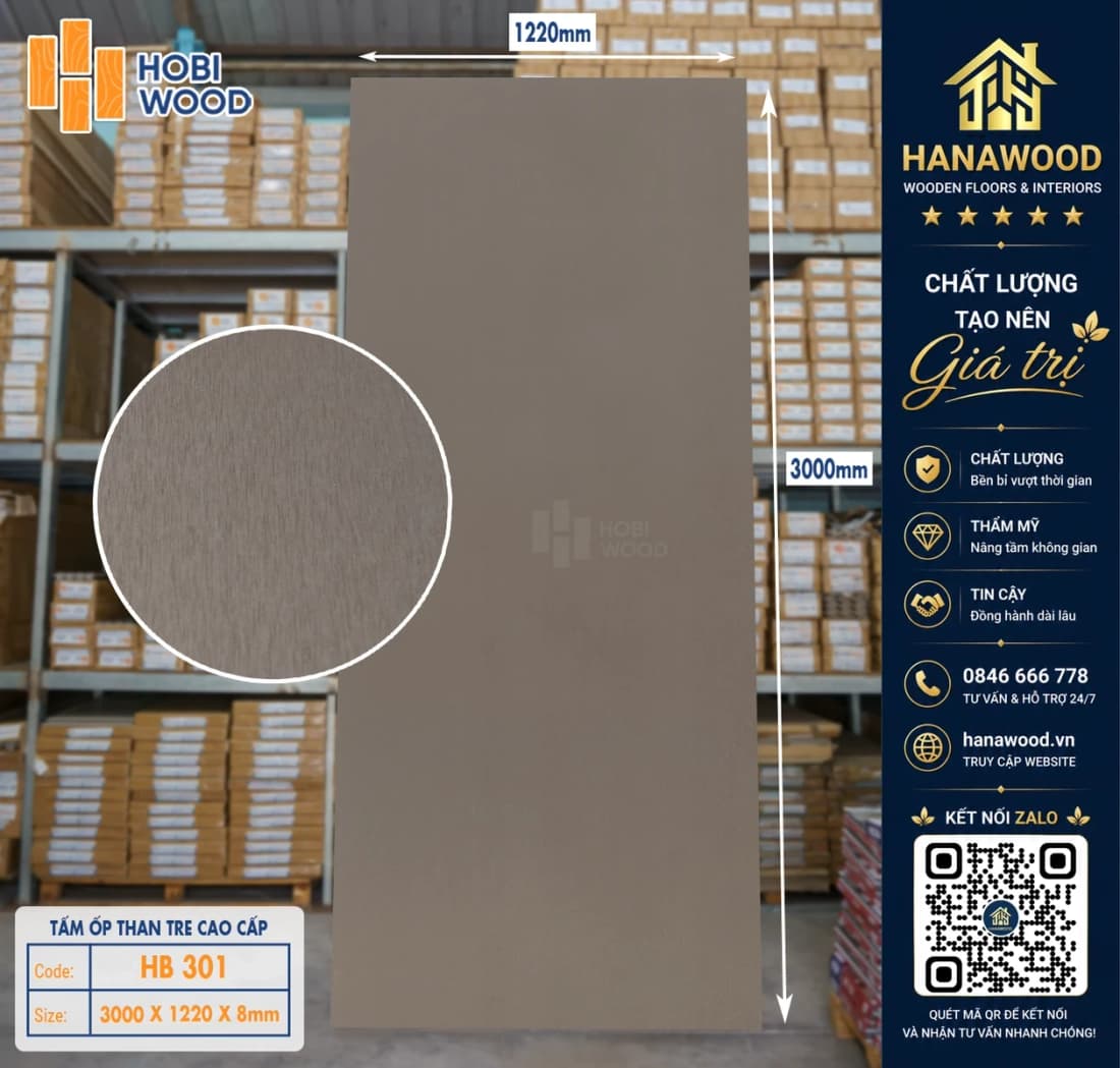 Tấm Than Tre Ốp Trần Vân Kim Loại Hobiwood HB 301