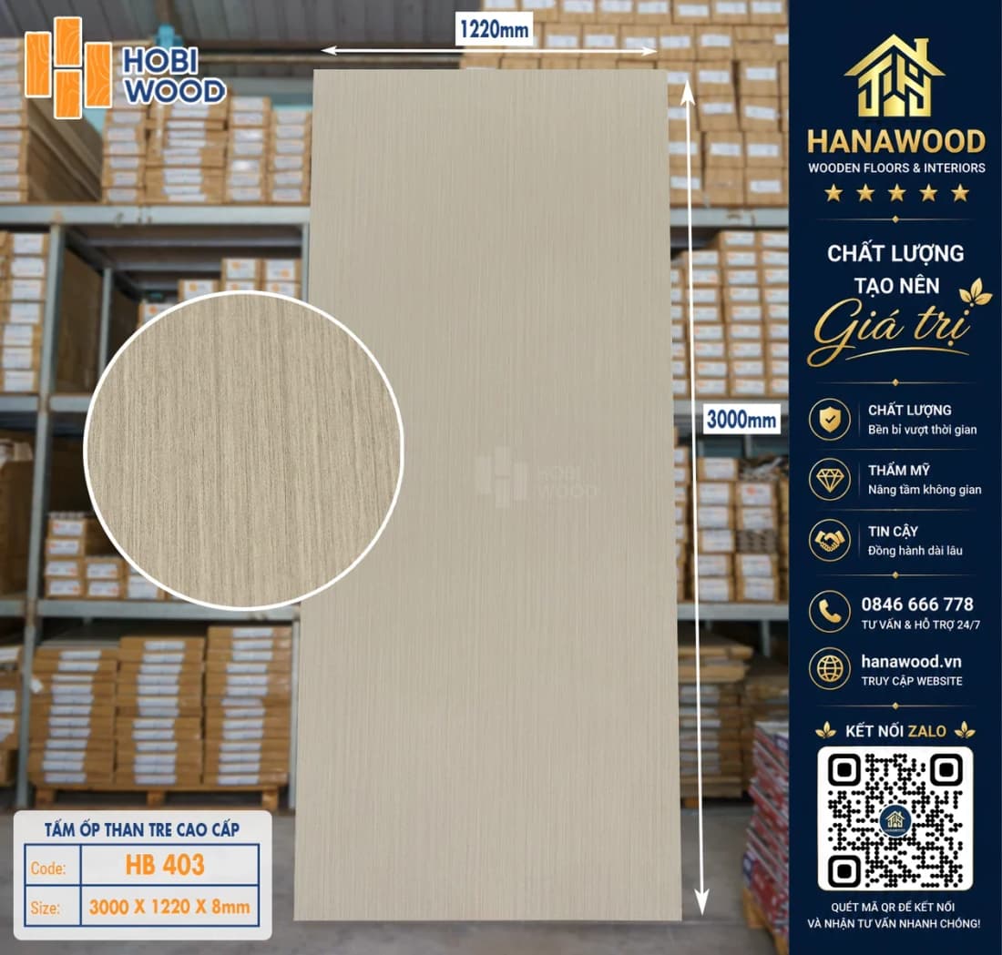Tấm Ốp Tường Sợi Than Tre Giả Vân Gỗ Hobiwood HB 403