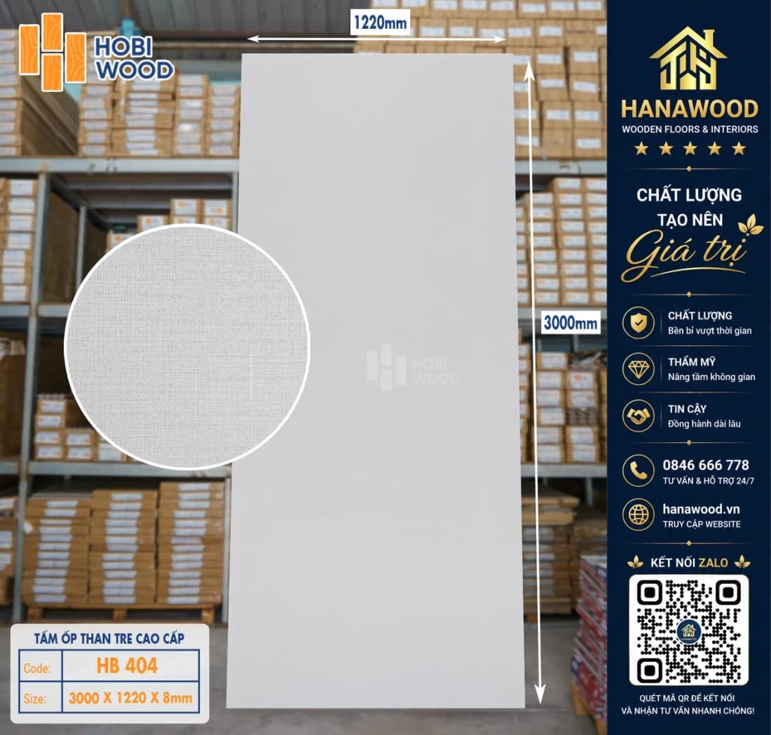 Tấm Ốp Tường Đa Năng Sợi Than Tre Vân Vải Hobiwood HB 404
