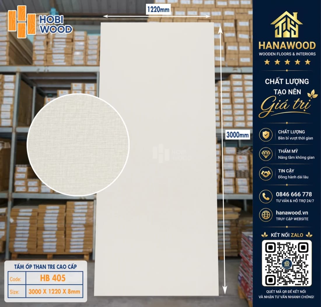 Tấm Ốp Tường Đa Năng Sợi Than Tre Vân Vải Hobiwood HB 405
