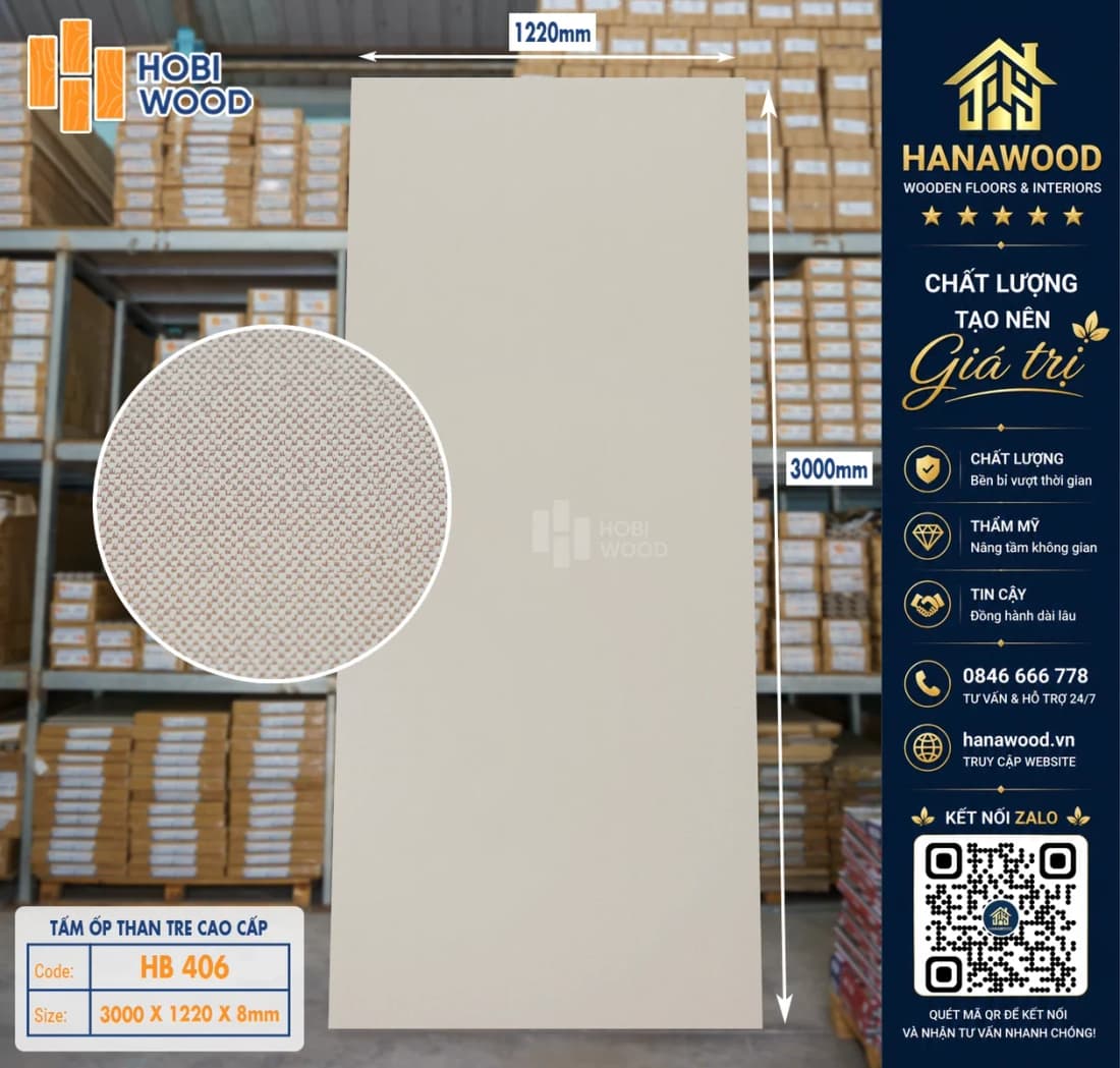 Tấm Ốp Đa Năng Than Tre Vân Vải Bố Hobiwood HB 406