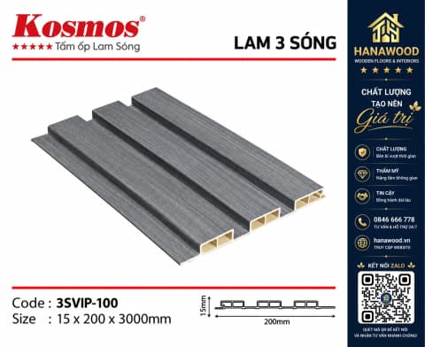 Ảnh 3 Lam 3 Sóng Nhựa Giả Gỗ Ốp Tường Ốp Trần Kosmos 3SVIP-100