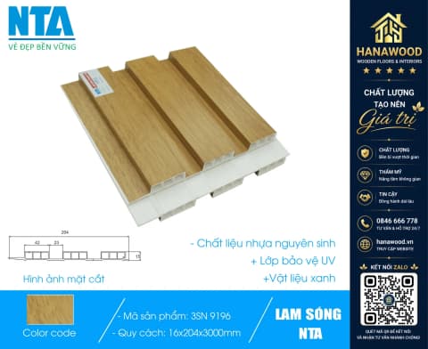 Tấm Ốp Lam 3 Sóng Thấp Nhựa Giả Gỗ NTA 9196