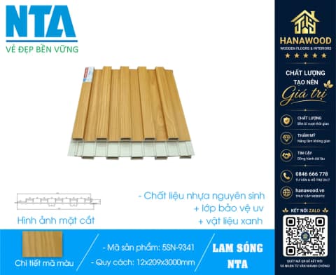 Tấm Ốp Lam 5 Sóng Thấp Nhựa Giả Gỗ NTA 5SN-9341