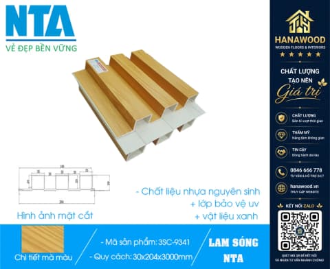 Tấm Ốp Lam 3 Sóng Cao Nhựa Giả Gỗ NTA 3SC-9341