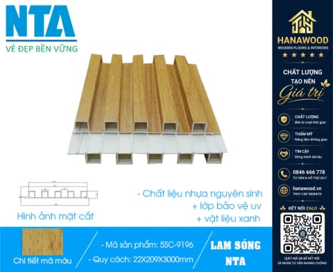 Tấm Ốp Lam 5 Sóng Cao Nhựa Giả Gỗ NTA 5SC-9196