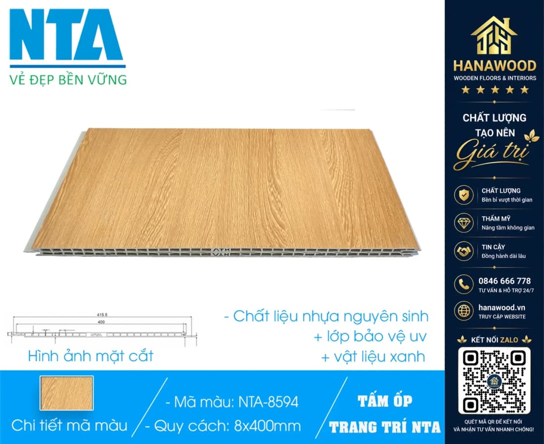 Tấm Nhựa Ốp Tường Nano Giả Gỗ NTA 8594
