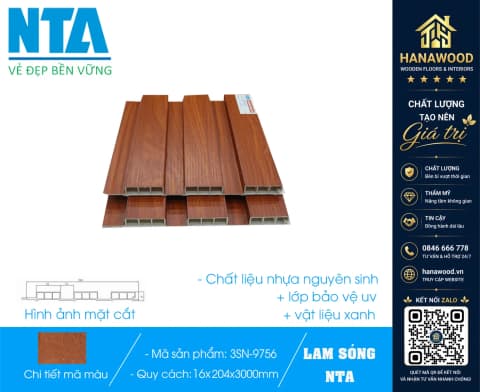 Tấm Ốp Lam 3 Sóng Thấp Nhựa Giả Gỗ NTA 9756