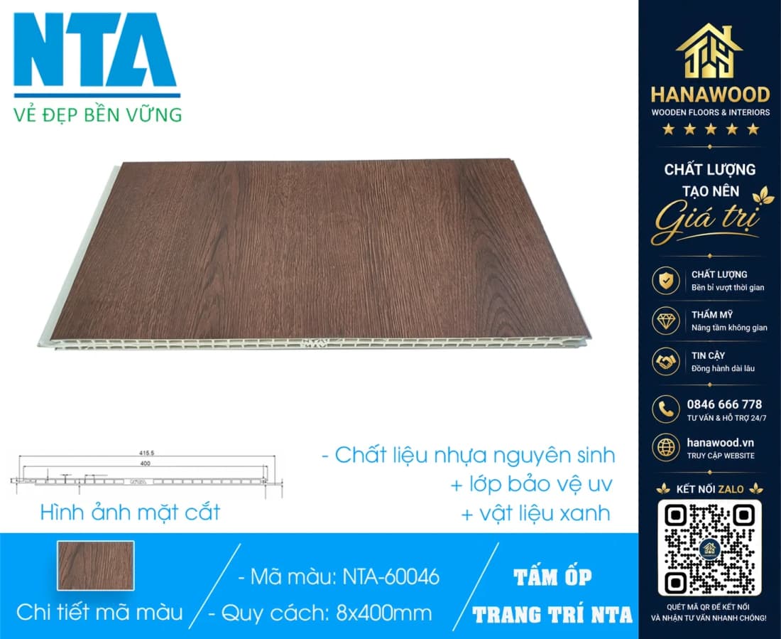 Tấm Nhựa Ốp Tường Nano Giả Gỗ NTA 60046