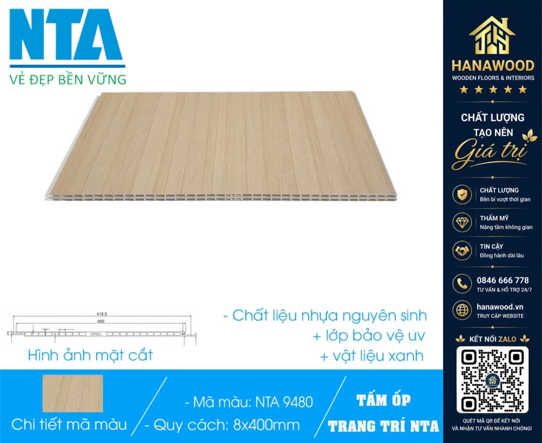 Tấm Nhựa Ốp Tường Nano Giả Gỗ NTA 9480