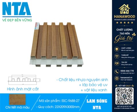 Tấm Ốp Lam 5 Sóng Cao Nhựa Giả Gỗ NTA 5SC-9688-27