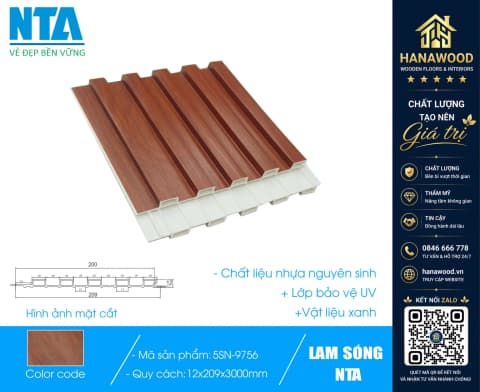 Tấm Ốp Lam 5 Sóng Thấp Nhựa Giả Gỗ NTA 5SN-9756