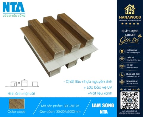 Tấm Ốp Lam 3 Sóng Cao Nhựa Giả Gỗ NTA 3SC-60175