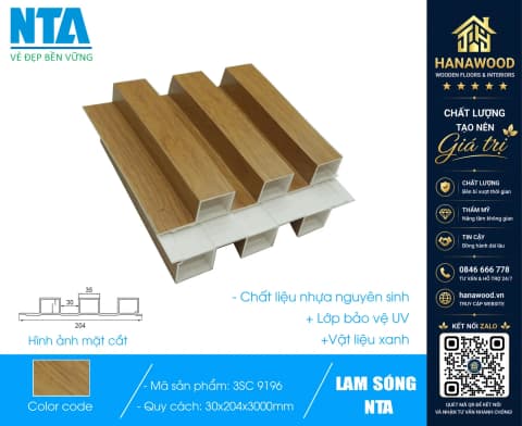 Tấm Ốp Lam 3 Sóng Cao Nhựa Giả Gỗ NTA 3SC-9196