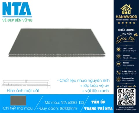 Tấm Nhựa Ốp Tường Nano Màu Xám Trơn NTA 60083-122