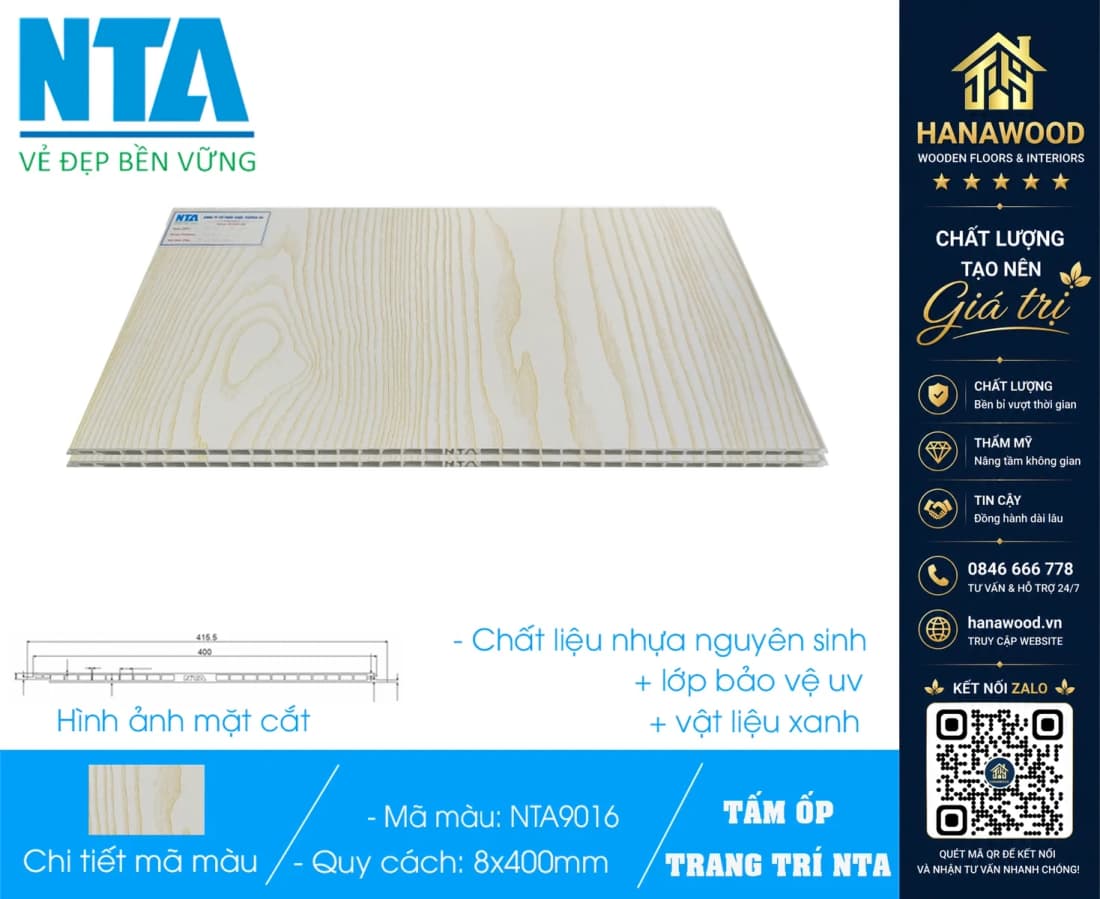 Tấm Nhựa Ốp Tường Nano Giả Gỗ NTA 9016