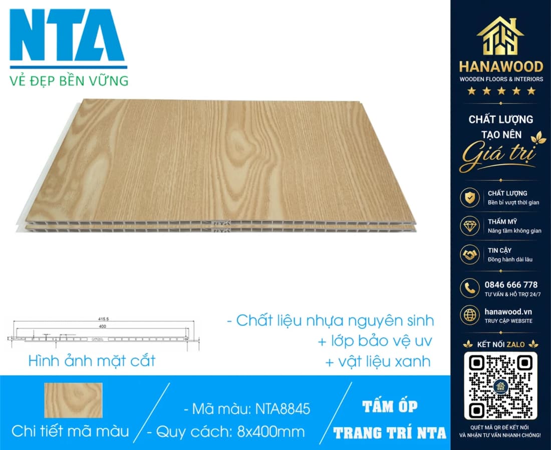 Tấm Nhựa Ốp Tường Nano Giả Gỗ NTA 8845
