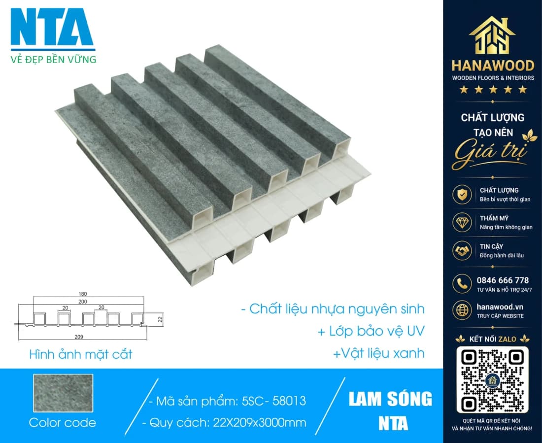 Tấm Ốp Lam 5 Sóng Cao Nhựa Giả Bê Tông NTA 5SC-58013