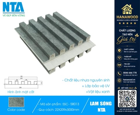 Tấm Ốp Lam 5 Sóng Cao Nhựa Giả Bê Tông NTA 5SC-58013