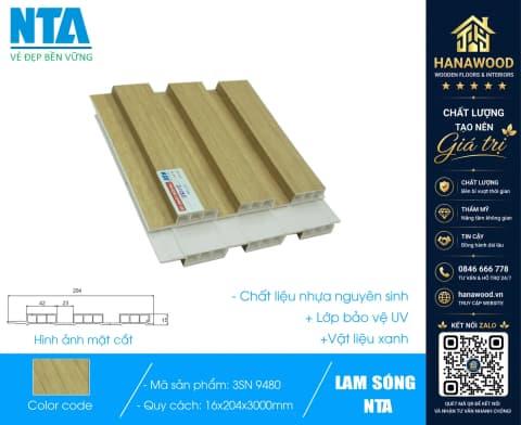 Tấm Ốp Lam 3 Sóng Thấp Nhựa Giả Gỗ NTA 9480