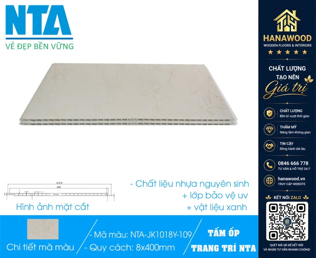 Tấm Nhựa Ốp Tường Nano Vân Đá NTA JK1018Y-109