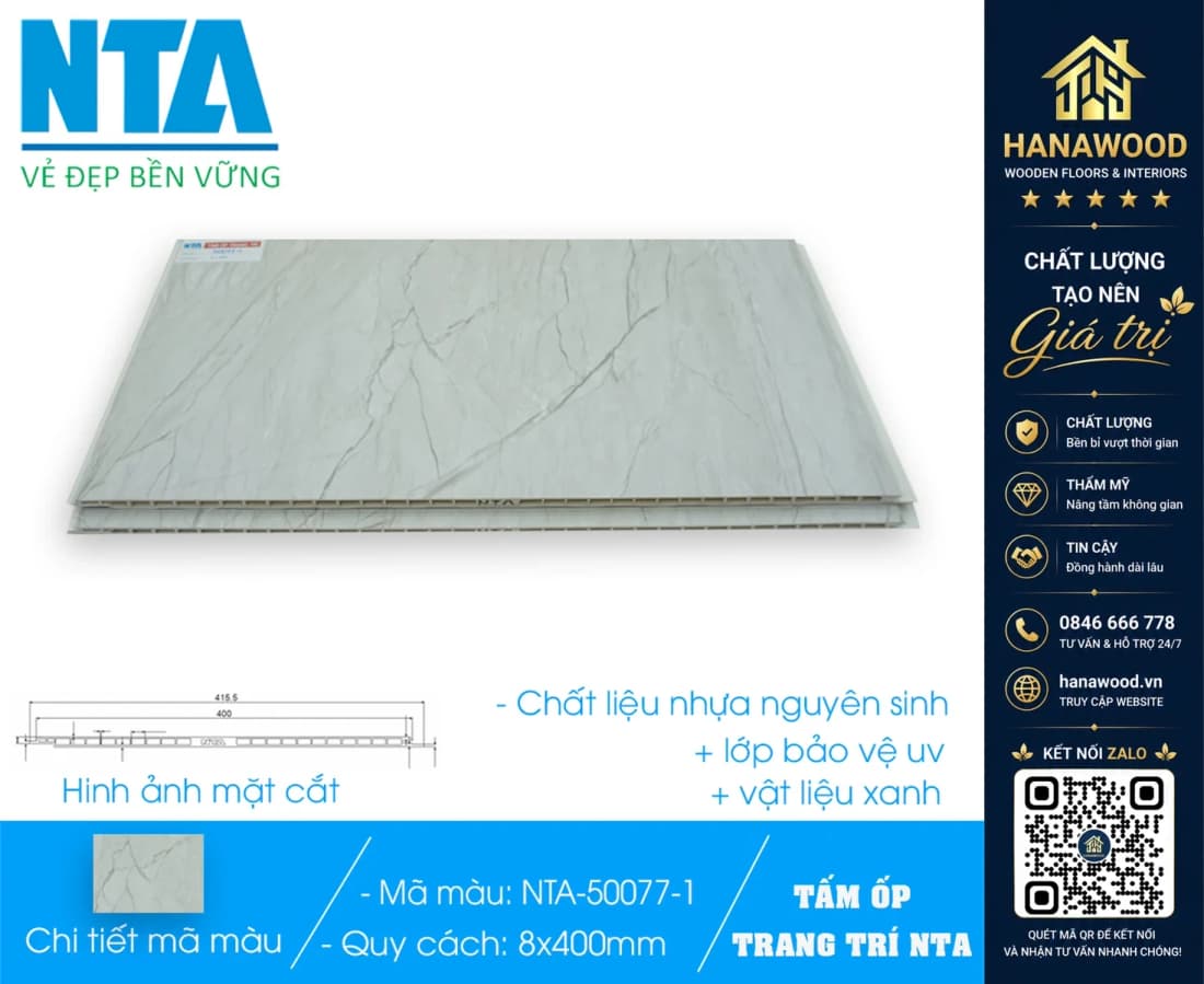 Tấm Nhựa Ốp Tường Nano Vân Đá NTA 50077-1