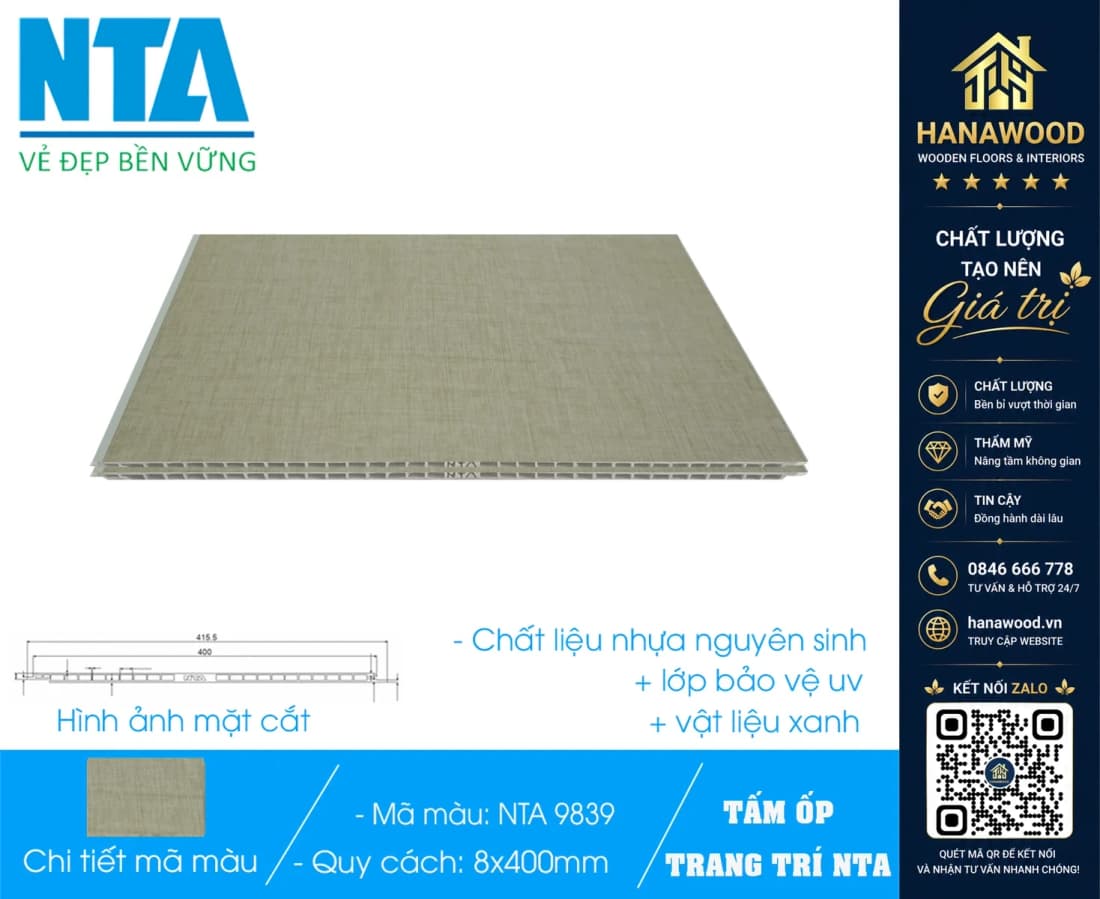 Tấm Nhựa Ốp Tường Nano Vân Vải NTA 9839