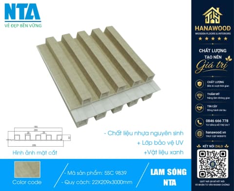 Tấm Ốp Lam 5 Sóng Cao Nhựa Vân Vải NTA 5SC-9839