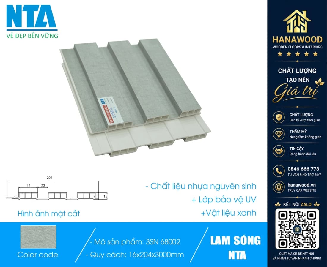Tấm Ốp Lam 3 Sóng Thấp Nhựa Vân Vải NTA 68002