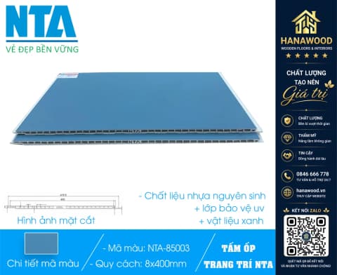 Tấm Nhựa Ốp Tường Nano Màu Xanh Dương Trơn NTA 85003