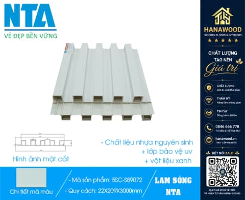 Tấm Ốp Lam 5 Sóng Cao Nhựa Màu Trắng Trơn NTA 5SC-89072-210