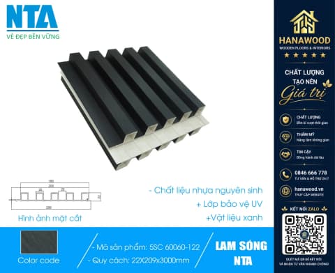 Tấm Ốp Lam 5 Sóng Cao Nhựa Màu Đen Trơn NTA 5SC-60060-122
