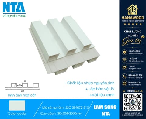 Tấm Ốp Lam 3 Sóng Cao Nhựa Màu Trắng Trơn NTA 3SC-89072
