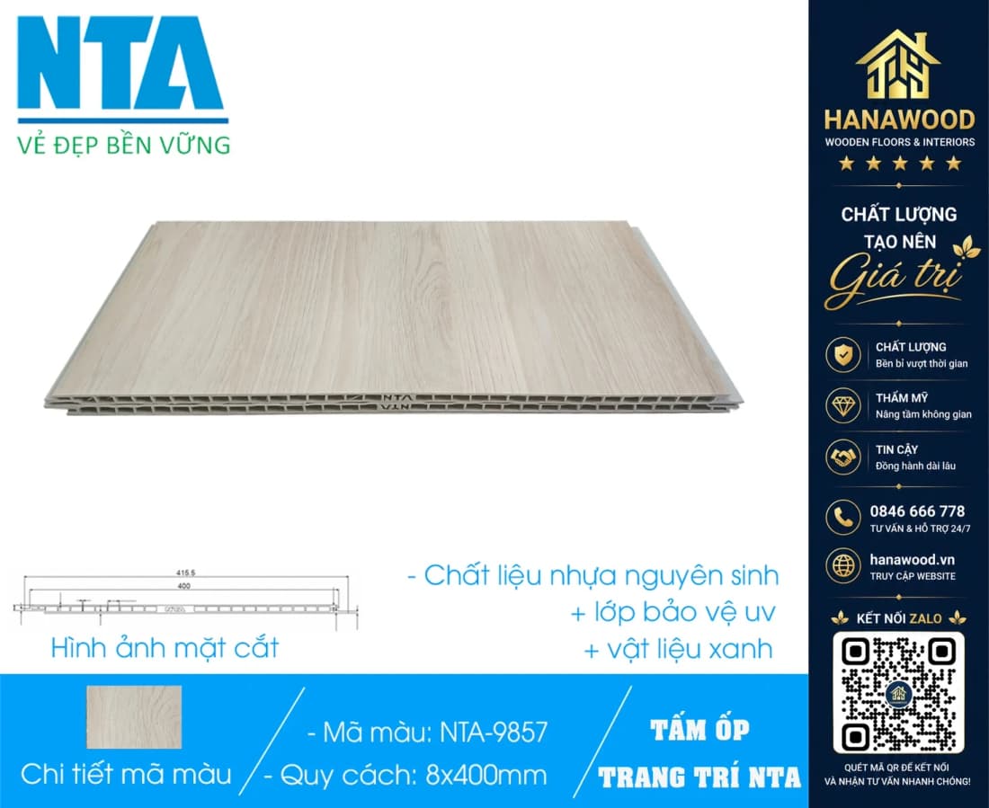 Tấm Nhựa Ốp Tường Nano Giả Gỗ NTA 9857