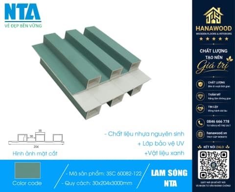 Tấm Ốp Lam 3 Sóng Cao Nhựa Màu Xanh Nhạt Trơn NTA 3SC-60082-122