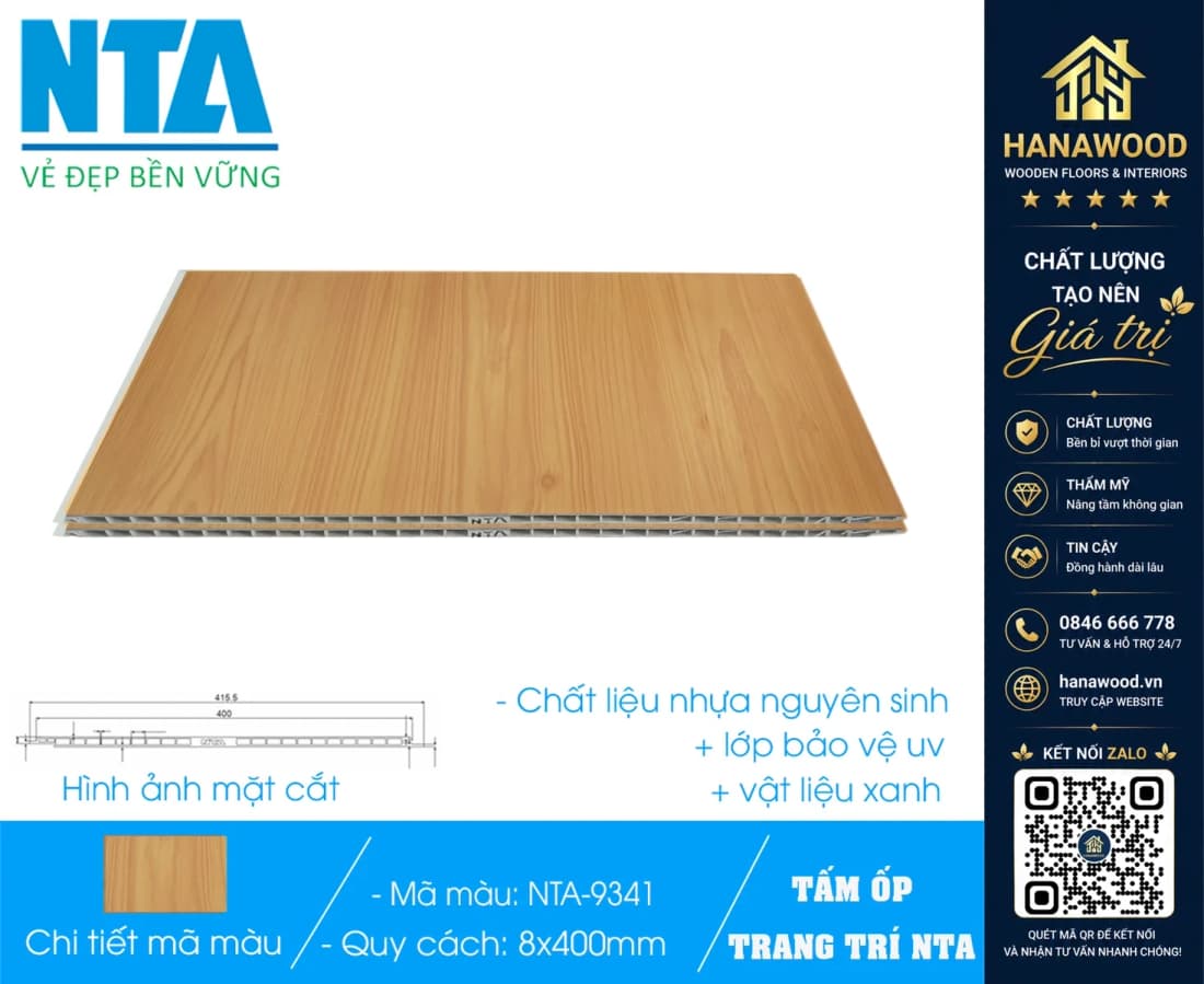 Tấm Nhựa Ốp Tường Nano Giả Gỗ NTA 9341